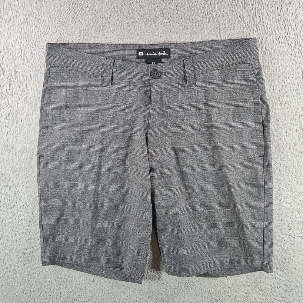Travis Mathew Mens Grey Glen Plaid Golf Shorts Sz 32 Stretch Performance Casual